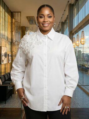 Plus Size Jada Floral Applique Shirt - White Sale price$59.99